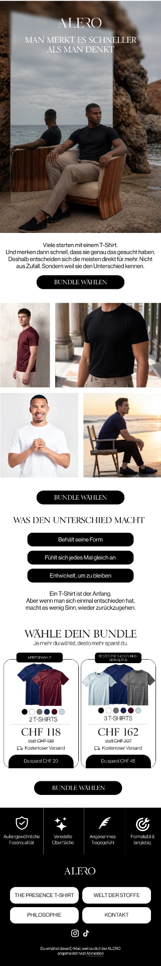 ALERO bundle upsell email with four image product collage and two bundle pricing cards