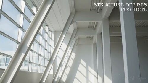 White architectural beams representing structure in the DSHA Media film