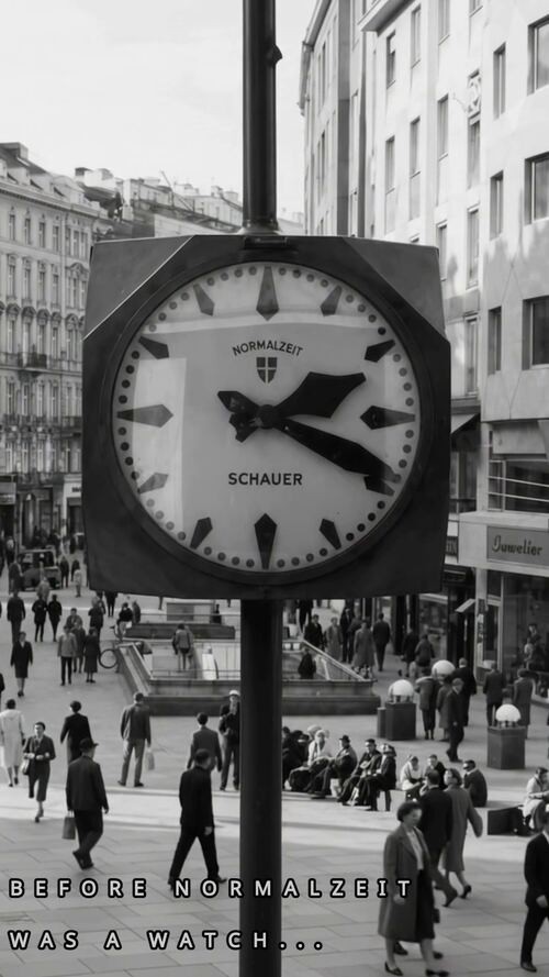 Historic Normalzeit street clock overlooking a Vienna square